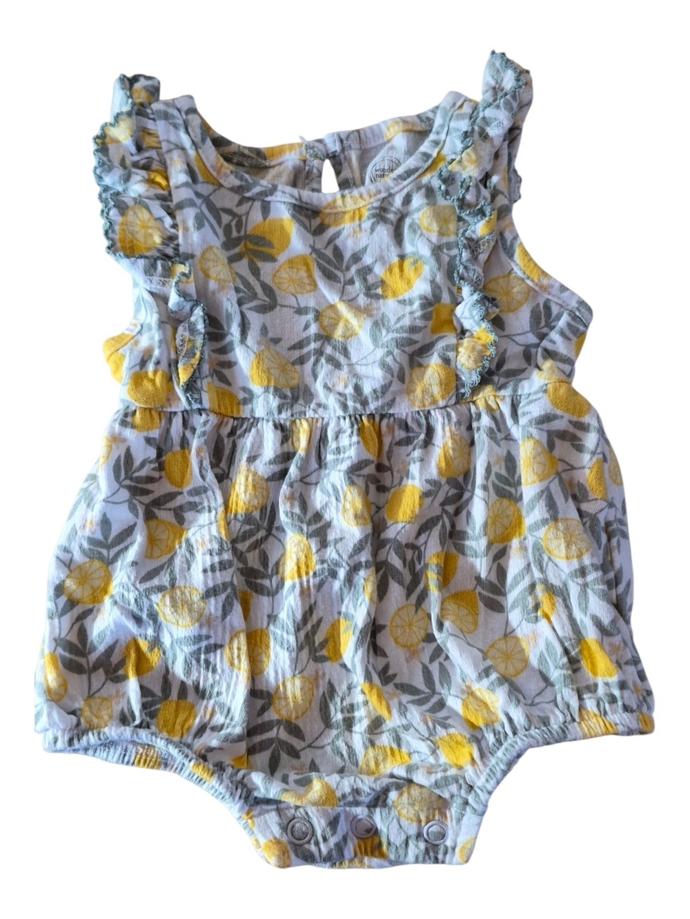 Wonder Nation Yellow and Gray Lemon Print Baby Romper 0-3 Mos